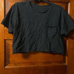 Black Cropped T-Shirt with Pocket